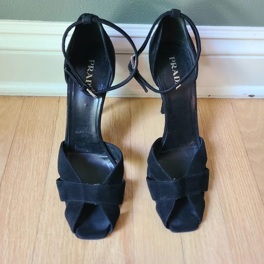 Prada Ankle Strap Open Toe Heels, Size 40 - Picture 1 of 6